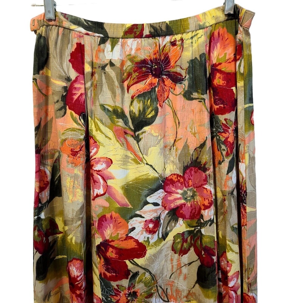 Koret Floral Midi Skirt Size 14 Vintage Red Orange Green Rayon A-Line Pleated - Picture 9 of 12